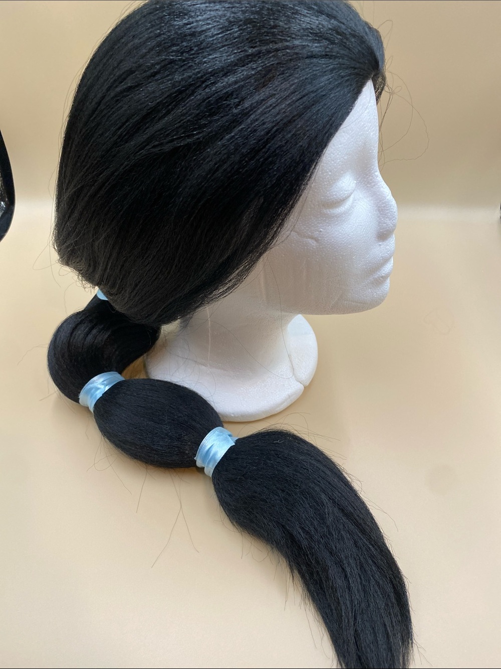 Black Synthetic wig with Ponytail and Blue Bands - jasmine